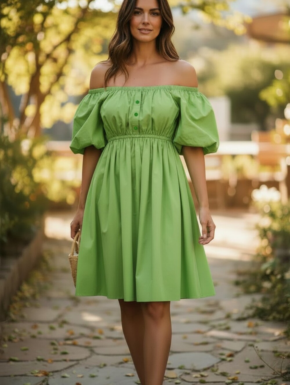 Camila Coelho Green Puff Sleeve Mini Dress Womens XS Cottagecore Babydoll